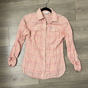 Columbia Sportswear Peach Plaid Button Down Top